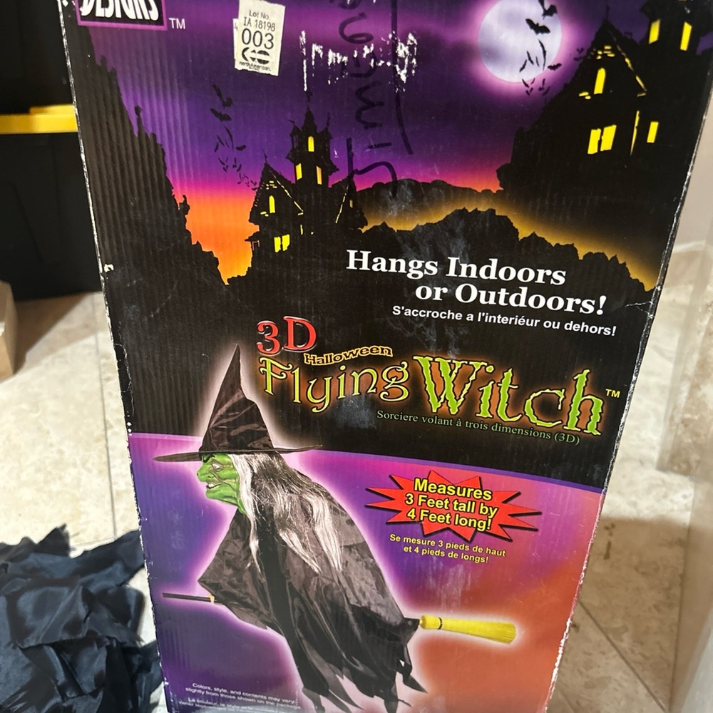 Vintage 2002 Halloween Home Designs 3-D Flying Witch on a Broom Decoration